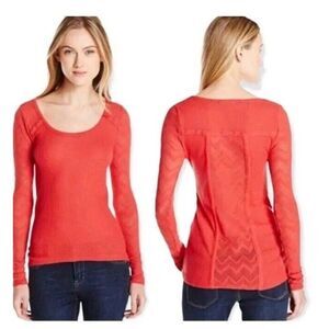 Lucky Brand Ginny Lace Trim Thermal Long Sleeve Top Size S Red Boho